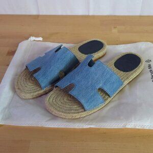 Hermès Antigua Mens Denim & Leather Espadrilles Sandals EU 44/US 11